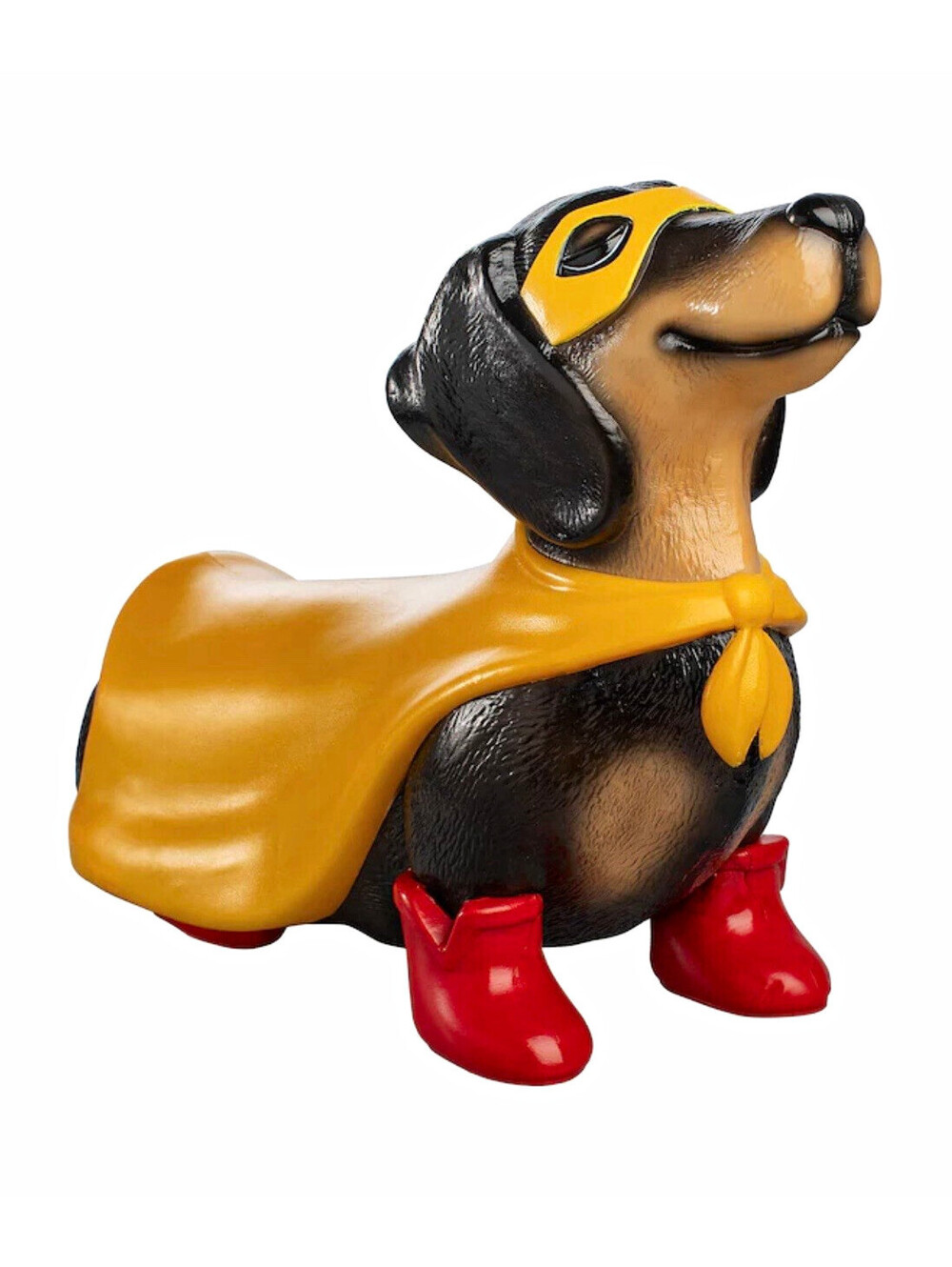 Dachshund Dog Figurine Superhero Cape & Mask with Red Boots Decor Statue